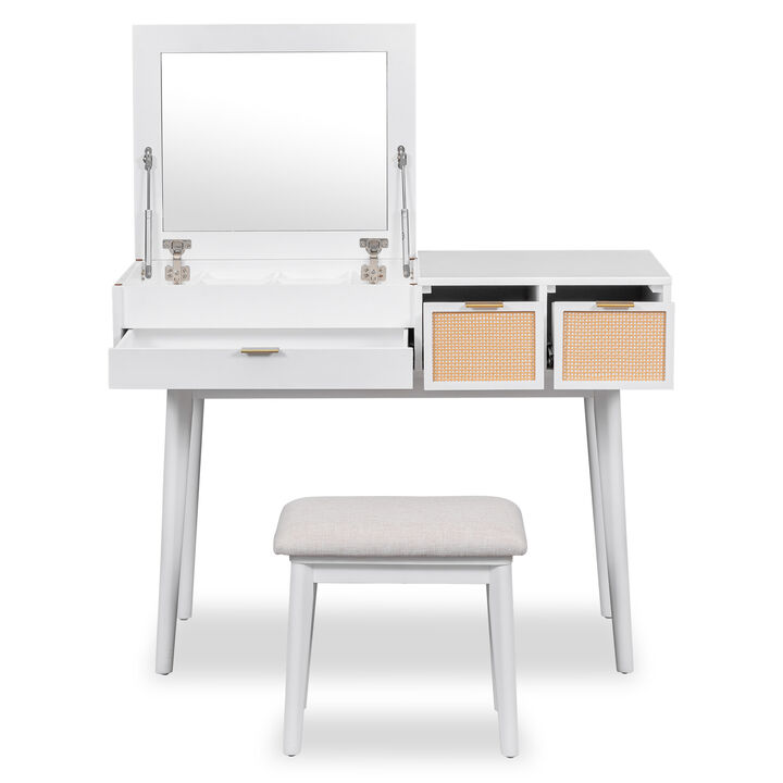 Merax Classic Wood Makeup Vanity Set with Flip-top Mirror