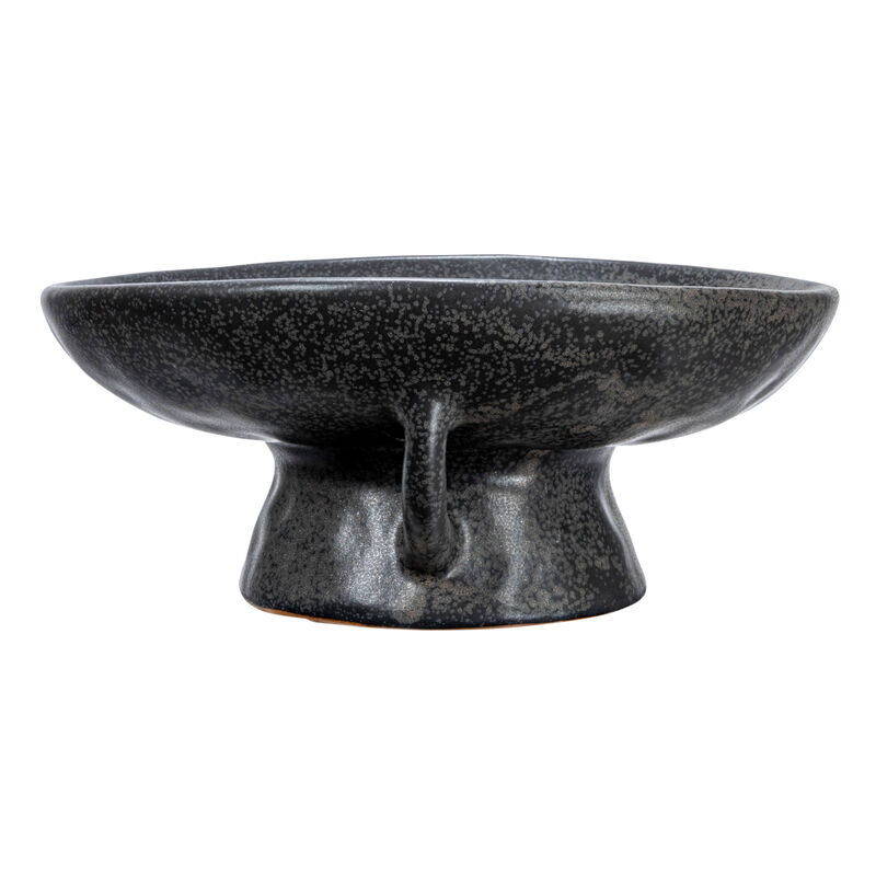 Stoneware Bowl with Handle and Base, Black Reactive Glaze image number 5
