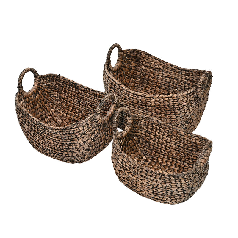 Nellie Farmhouse Classic Handwoven Hyacinth Storage Boat Baskets with Handles