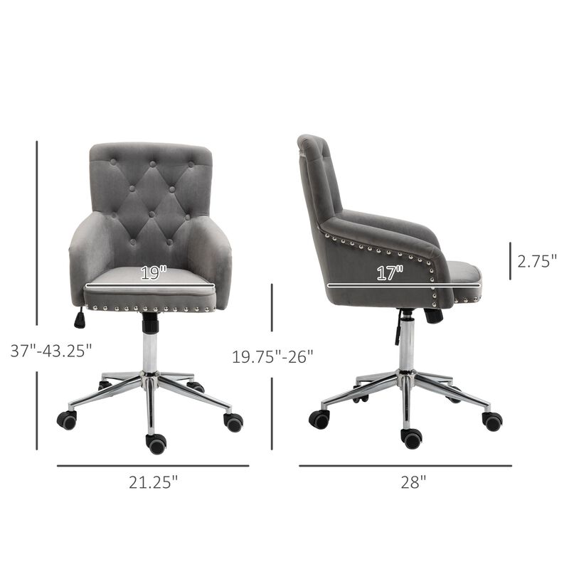 Grey Tufted Task Chair: Home Office Chair with Nailhead Trim