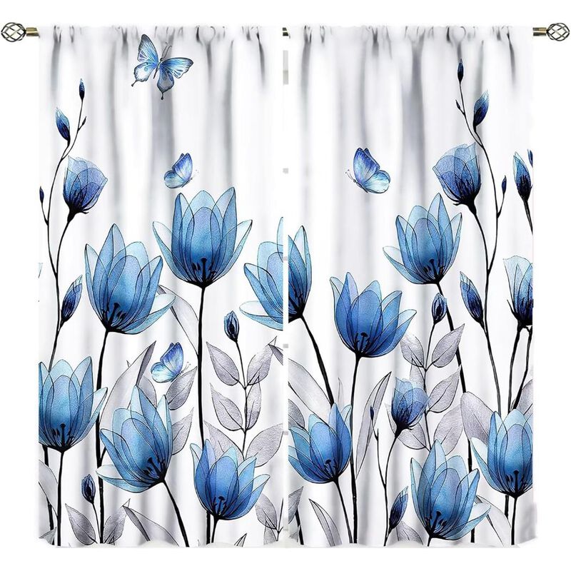 2-Panel Blue Tulip Window Curtains