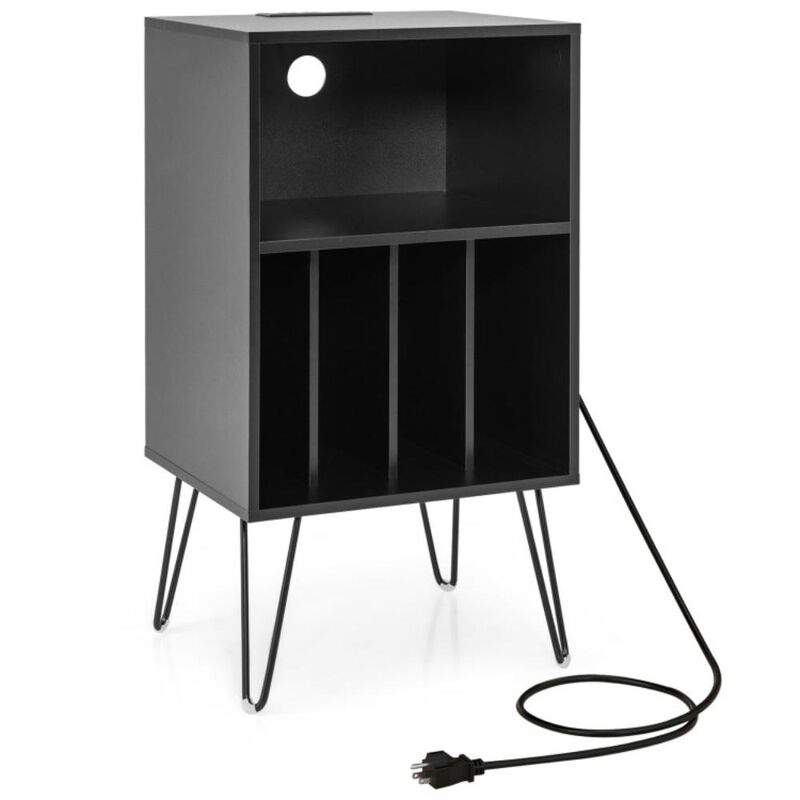 Hivvago Record Player Stand with Charging Station for Living Room Bedroom