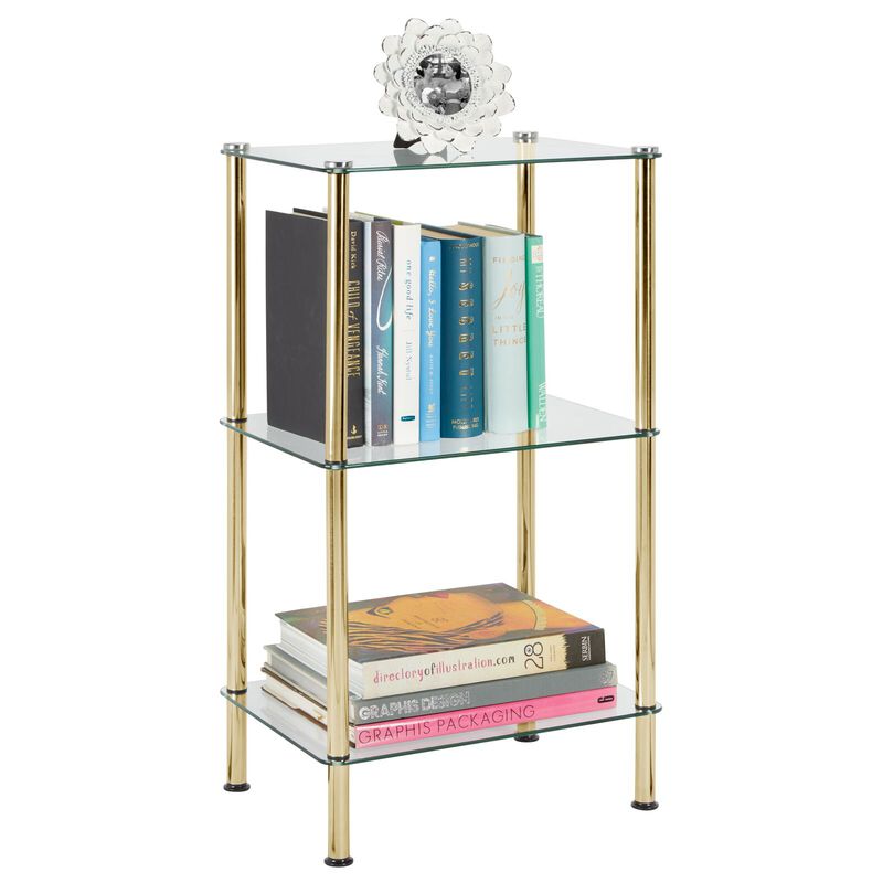 mDesign Metal/Glass 3-Tier Storage Tower w/ Open Glass Shelves, Soft Brass/Clear image number 4