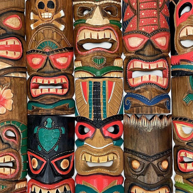 Set Of 10 Hand-Carved Tropical Island Style Tiki Masks Decorative Wall Hangings image number 5