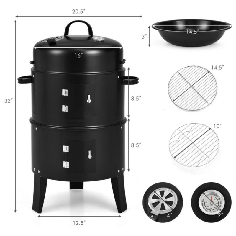 Hivvago 3-in-1 Charcoal BBQ Grill Cambo with Built-in Thermometer