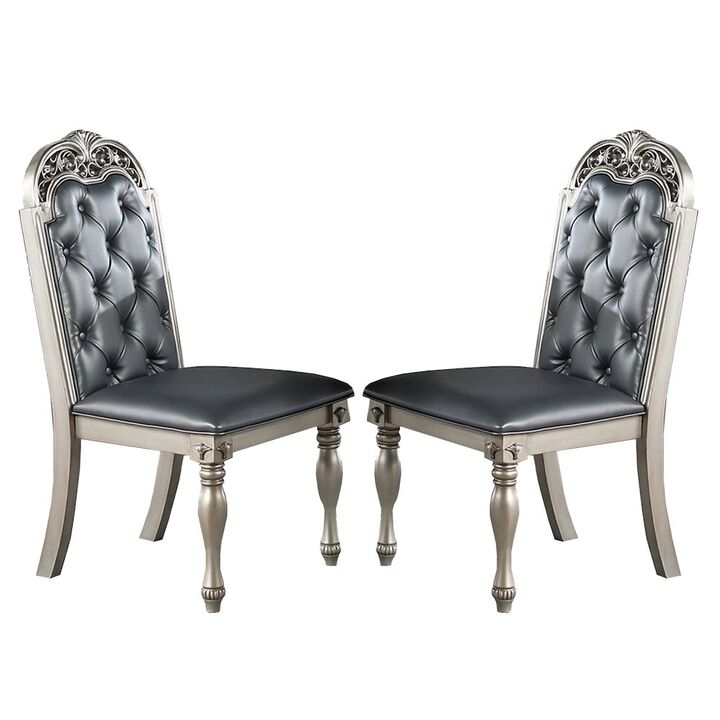 Simple Relax Set of 2 PU Dining Chair in Dark Grey and Silver
