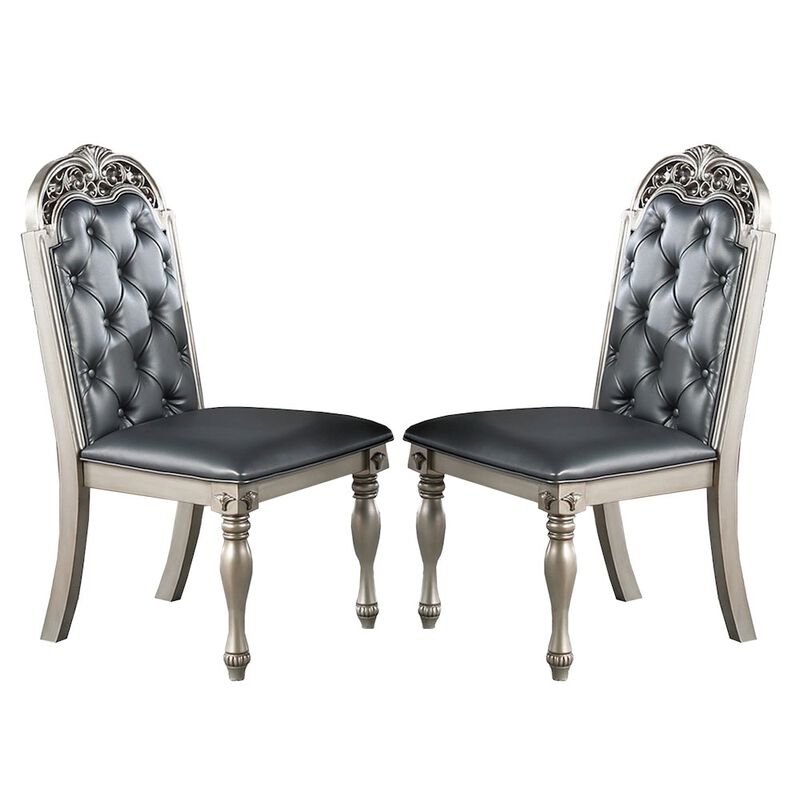 Simple Relax Set of 2 PU Dining Chair in Dark Grey and Silver image number 0