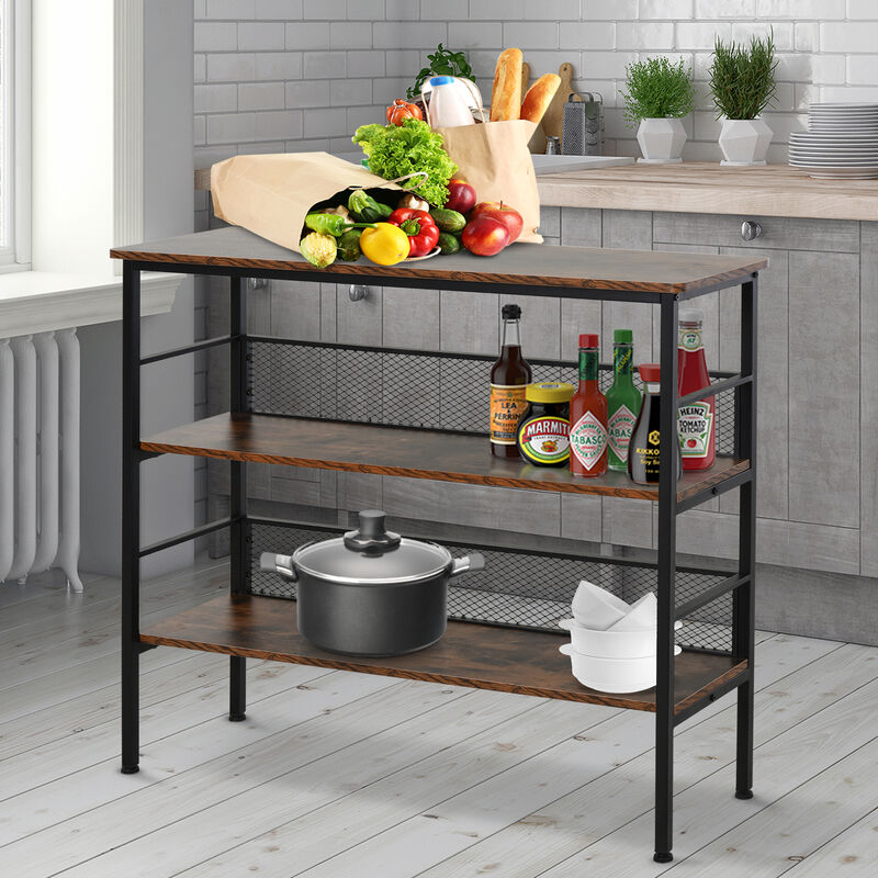 3-Layer Brackets Industrial Storage Rack Bookshelf Multi-role Spacious Black