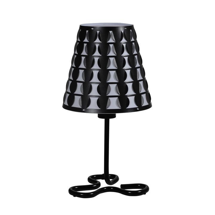 Plastic Shade Metal Table Lamp with Open Clover Base, Black-Benzara