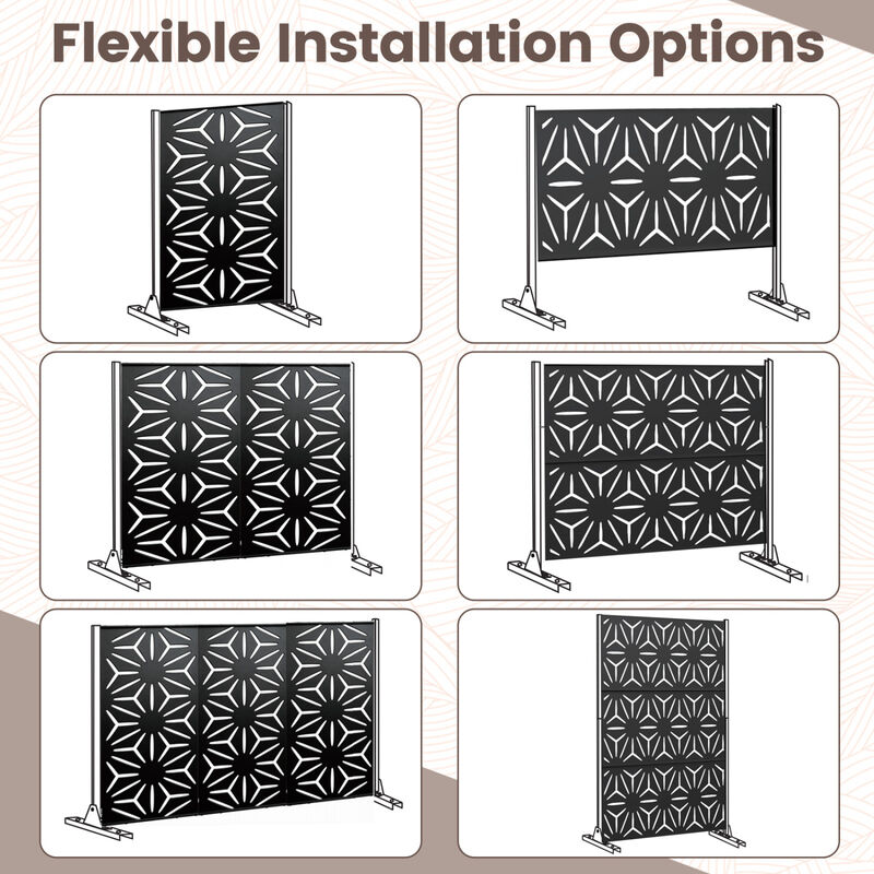 Portable Freestanding Fence Panel with Stand and Expansion Bolts for Outdoor Yard Use-Black image number 4