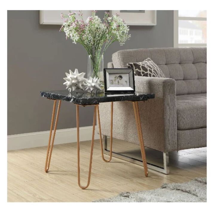 Homezia Black Marble And Gold Geometric End Table