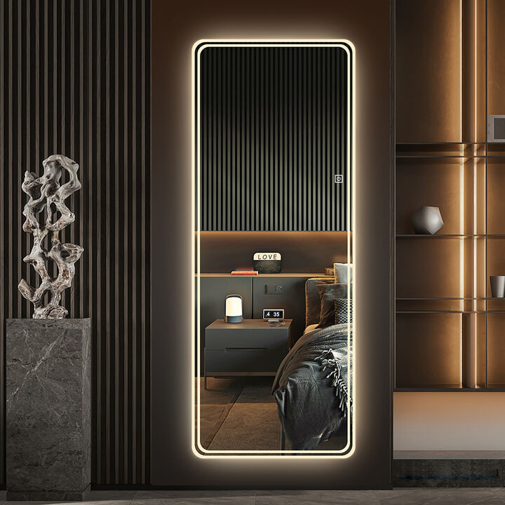 ELEMENT ACE 65 Inch Full Length LED Floor Mirror Wall Mounted Whole Body Mirror with Dimming Function 3 Adjustable Color Light Modes for Bedroom Dressing Room Living Room