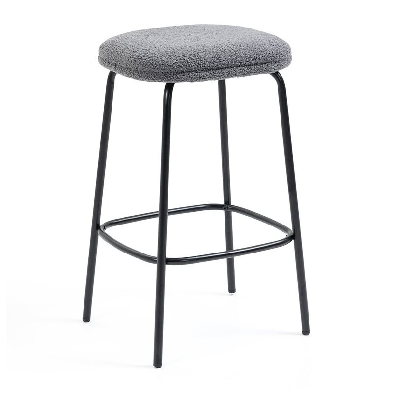 Glamour Home Set of 2 Ayana Gray Boucle Backless Counter Stool with Black Iron Legs