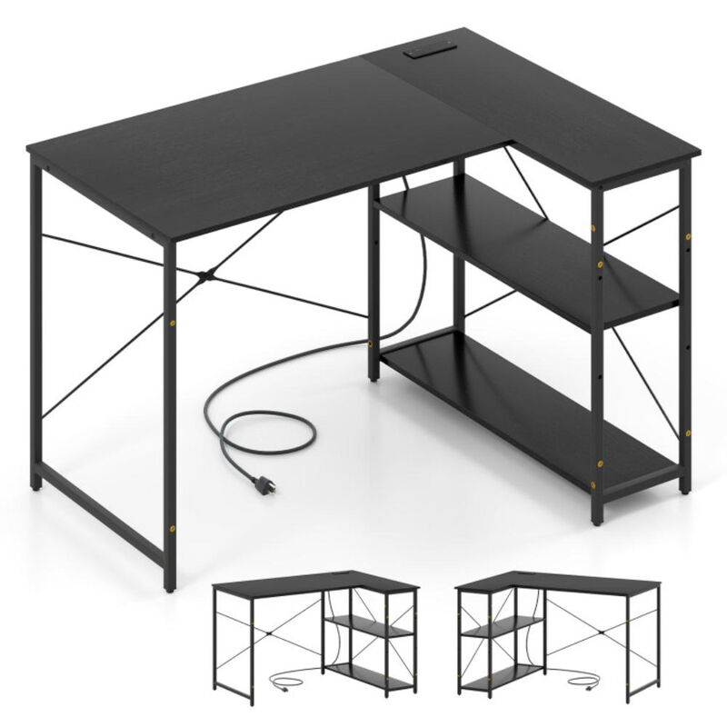 Hivvago L-shaped 47 Inch Reversible Corner Desk with Adjustable Storage Shelves