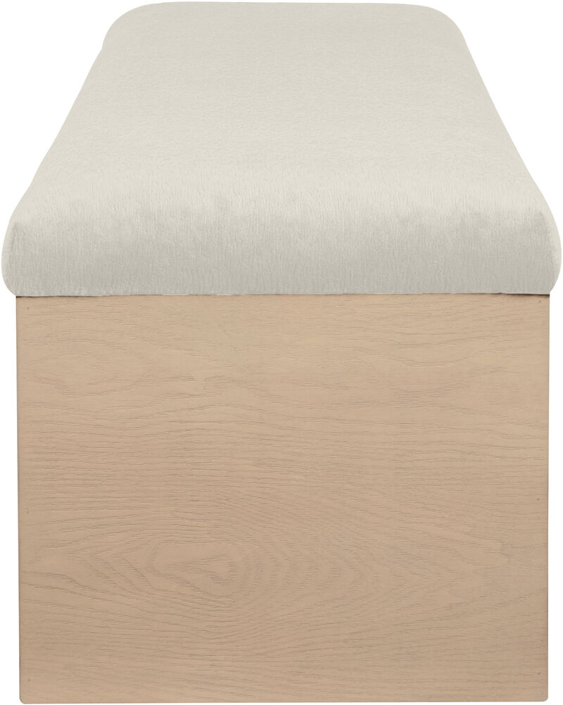 Meridian Furniture Lawson Cream Velour Fur Fabric Bench