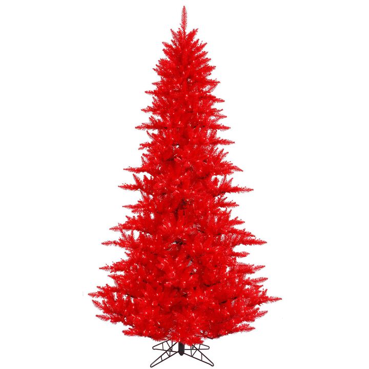 Vickerman 4.5' Red Fir Artificial Christmas Tree, Red Dura-lit LED Lights, Seasonal Indoor Home Decor