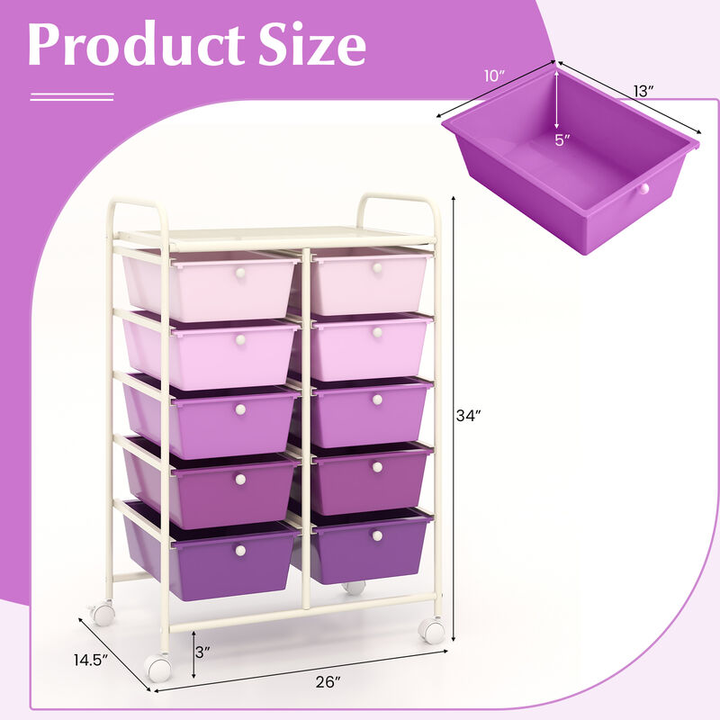 10-Drawer Rolling Storage Cart for Easy Organization and Mobility in Home, Office, or Garage