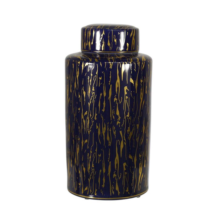Jar with Lid Closure and Abstract Line Pattern, Gold-Benzara