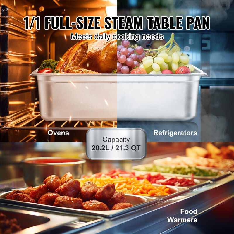 VEVOR 6 Pack Full Size Hotel Pans Steam Table Pan Stainless Steel 6" Deep