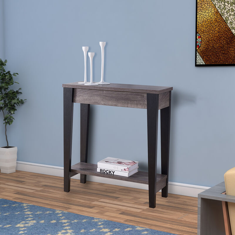 Wooden Console Table With Bottom Shelf, Black And Gray