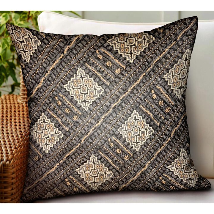 Plutus Brands Pewter Lattice Charcoal Geometric Luxury Outdoor/Indoor Throw Pillow