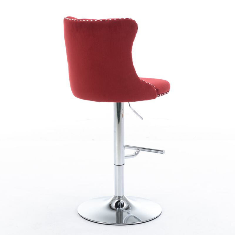Streamdale Adjustable Swivel Barstools Set in Wine Red image number 6
