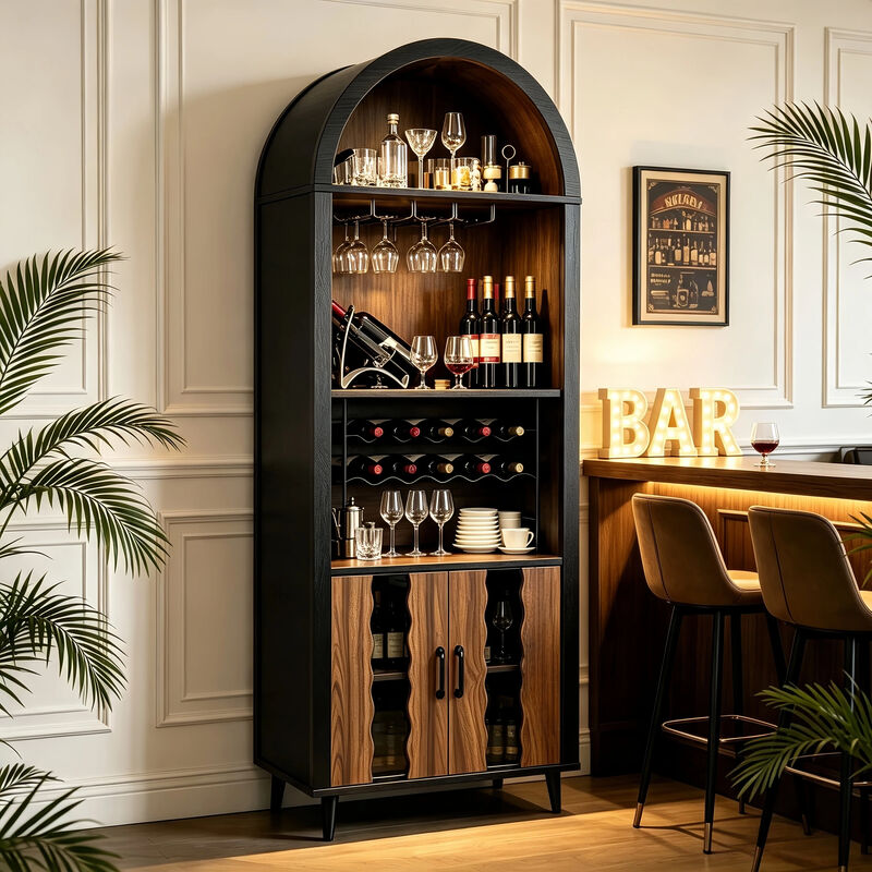Farmhouse 71" Arched Wine Bar Display Cabinet image number 1