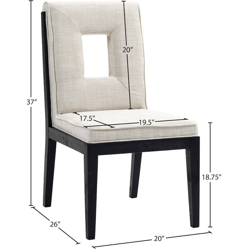 Meridian Furniture Gwendolyn Cream Linen Textured Fabric Dining Side Chair, Set of 2