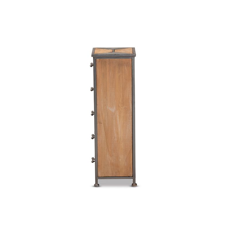 Baxton Studio Laurel Rustic Industrial Antique Grey Finished Metal and Whitewashed Oak Brown Finished Wood 5-Drawer Accent Storage Cabinet image number 3