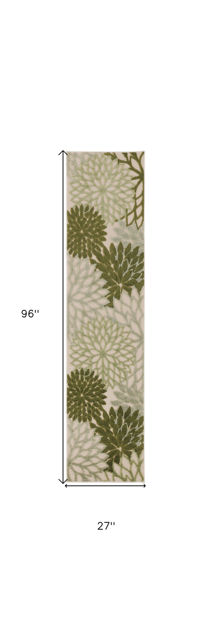 HomeRoots 8' Ivory Green And Dark Green Floral Indoor Outdoor Runner Rug image number 4