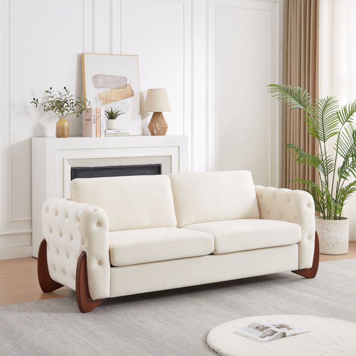 Rodcaf Mid‑Century Modern Button Tufted Velvet 3‑Seat Sofa