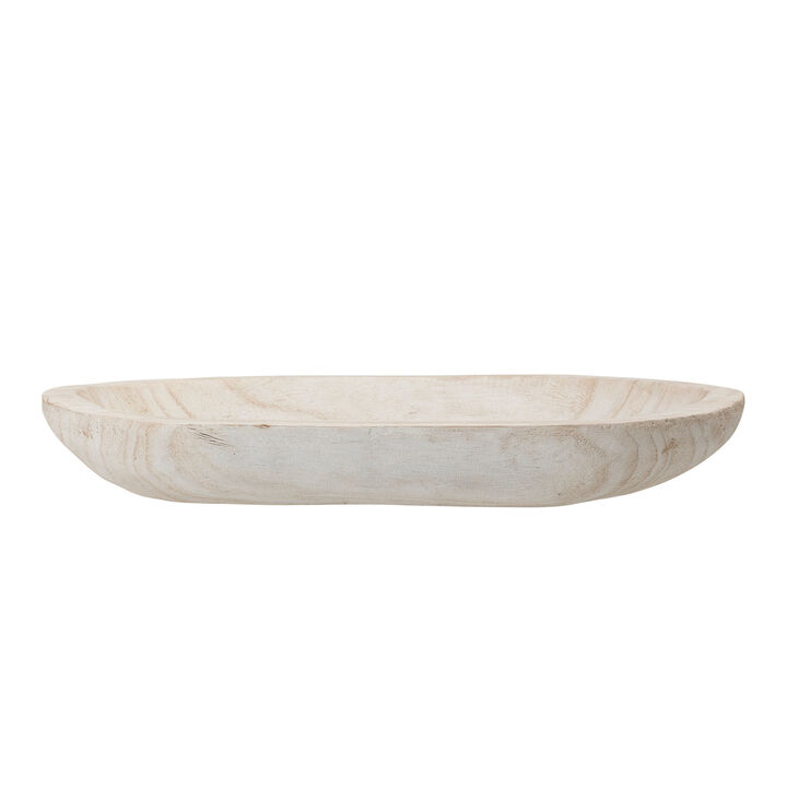 Hand-Carved Paulownia Wood Bowl with Whitewashed Finish