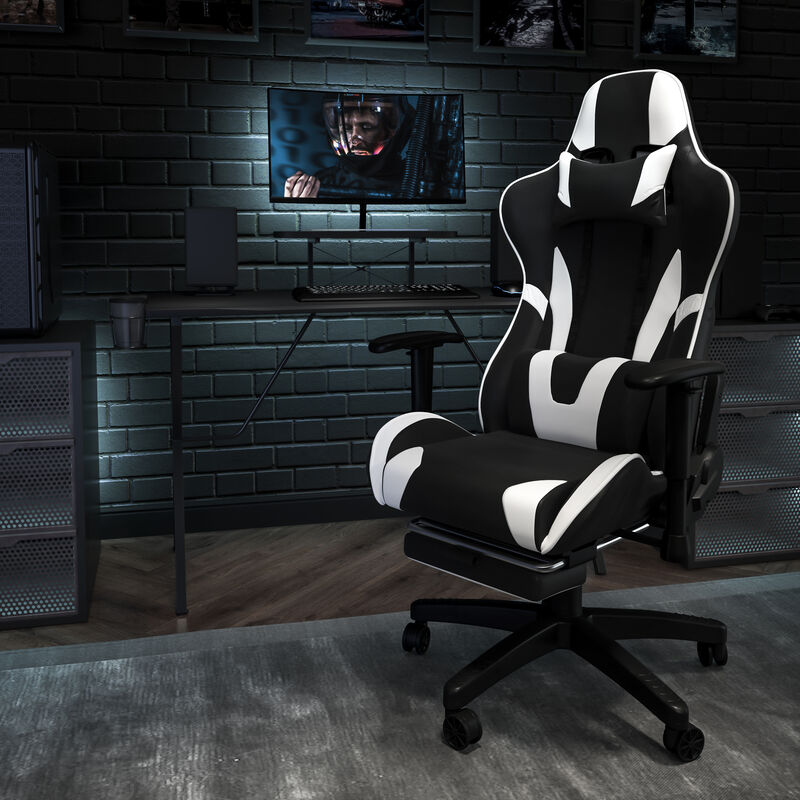 X30 Gaming Chair Racing Office Ergonomic Computer Chair with Reclining Back and Slide-Out Footrest in   LeatherSoft image number 1