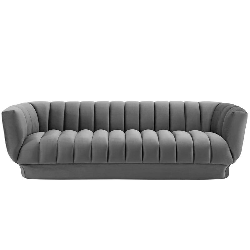 Modway Sofa Entertain Vertical Channel Tufted Performance Velvet Couch in Gray image number 0