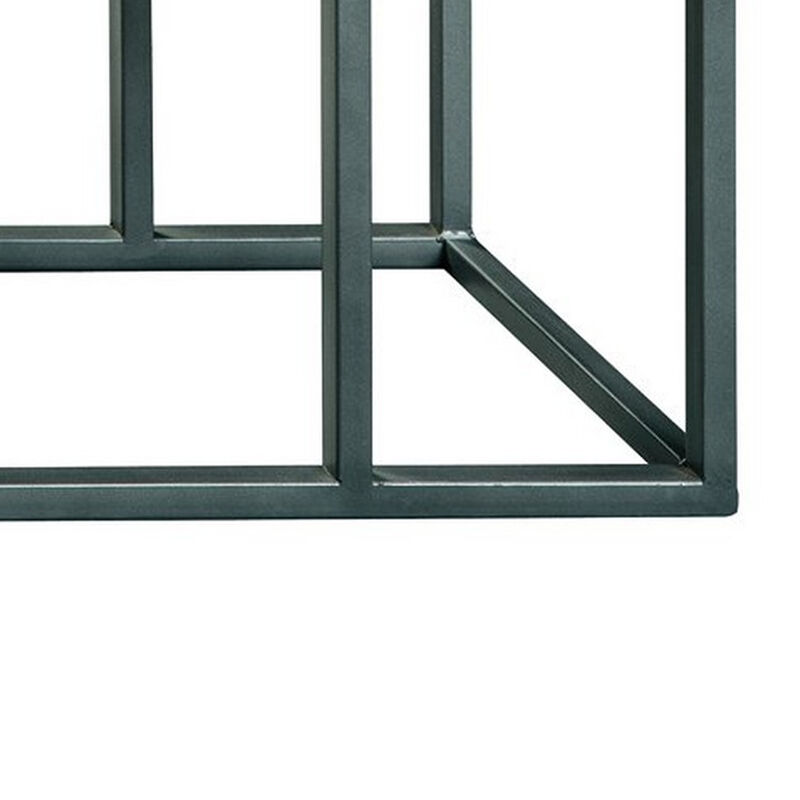 Wooden Top Accent Table with 1 Fixed Shelf and Metal Frame,Black and Brown