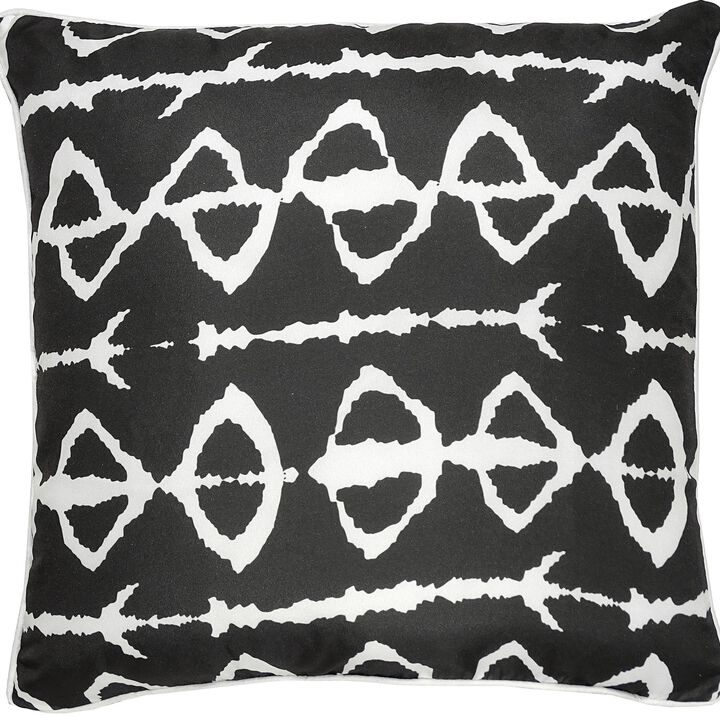 22" Gray and White Tribal Square Outdoor Patio Throw Pillow