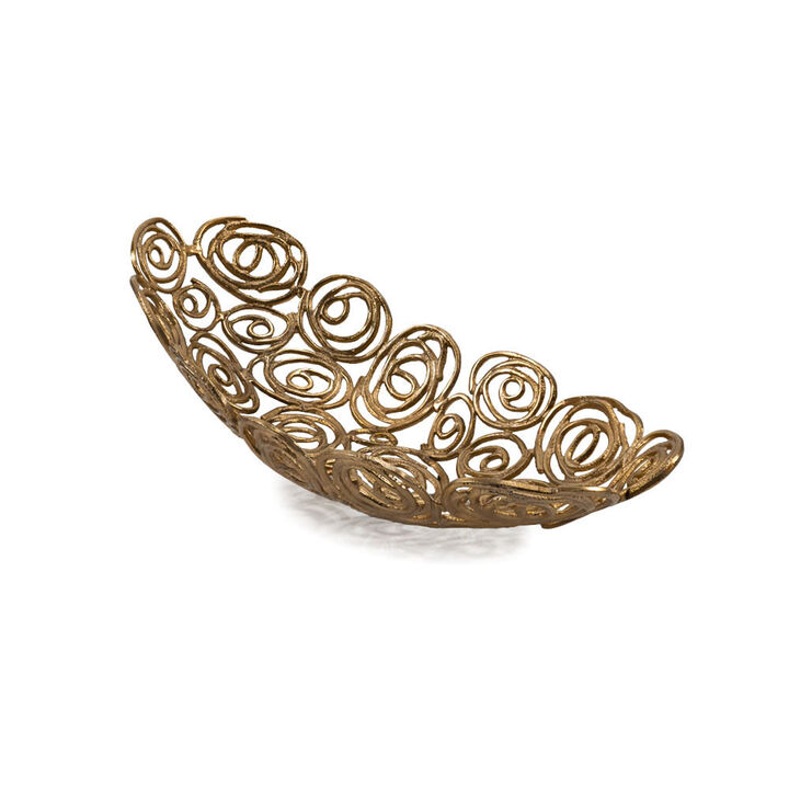 HomeRoots 16" Gold Aluminum Abstract Circles Oval Decorative Bowl