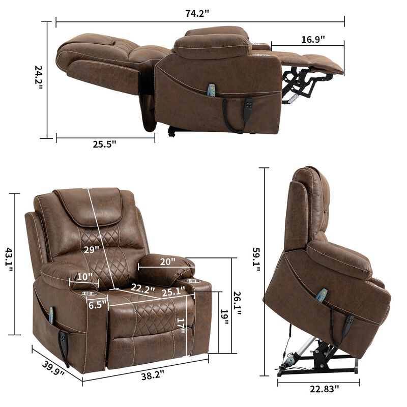 Leather Recliner Chair with 2 Cup Holder, Lounge Chair Power Lift Chair Relax Sofa Chair image number 2