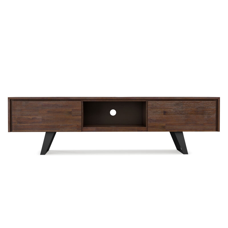 Lowry SOLID ACACIA WOOD 72 inch Wide Modern Industrial TV Media Stand in Distressed Charcoal Brown For TVs up to 80 inches image number 2