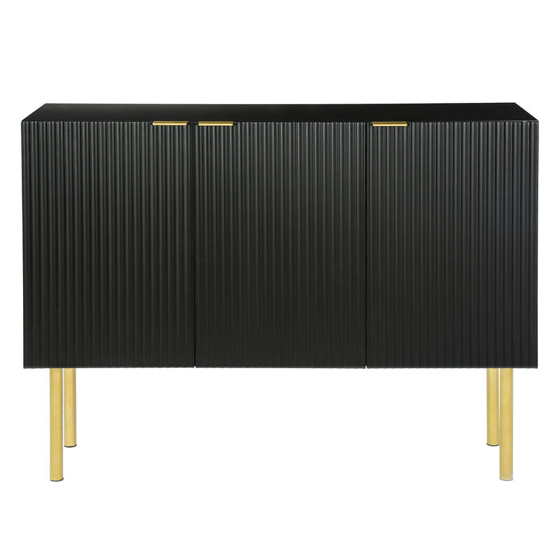 Whisen Modern 3-door Sideboard with Gold Metal Legs & Handles and Adjustable Shelves - Black