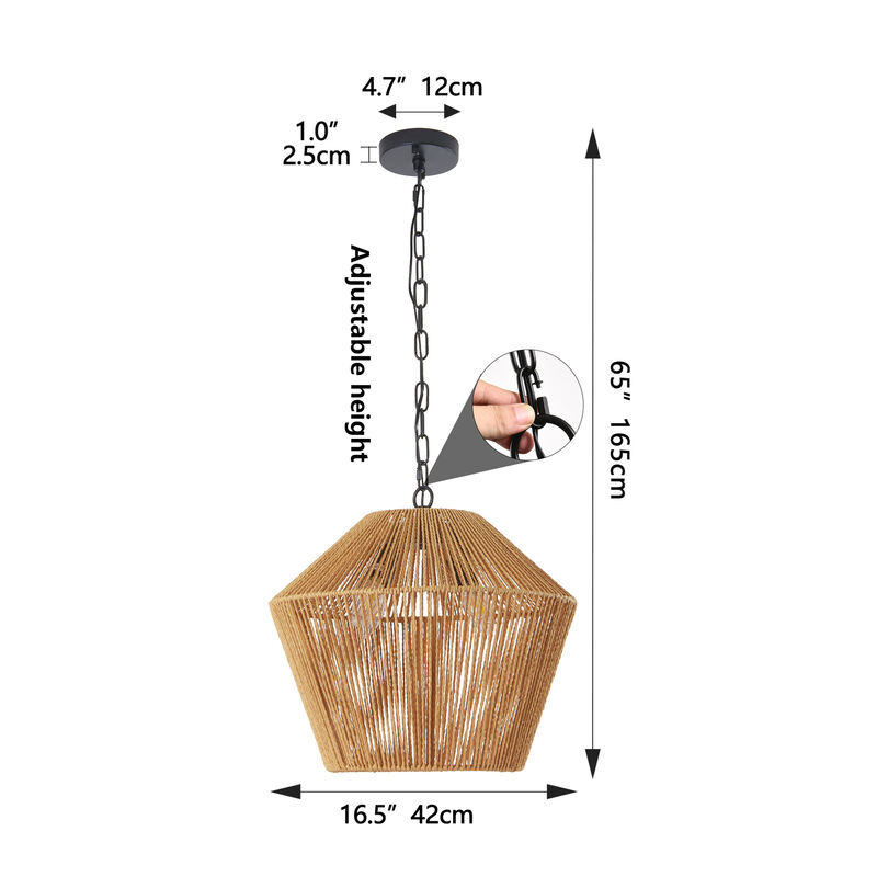 ELEMENT ACE Handcrafted Natural Hemp Rope Pendant Light Fixture with Adjustable Height for Kitchen Island Dining Room or Bedroom image number 9