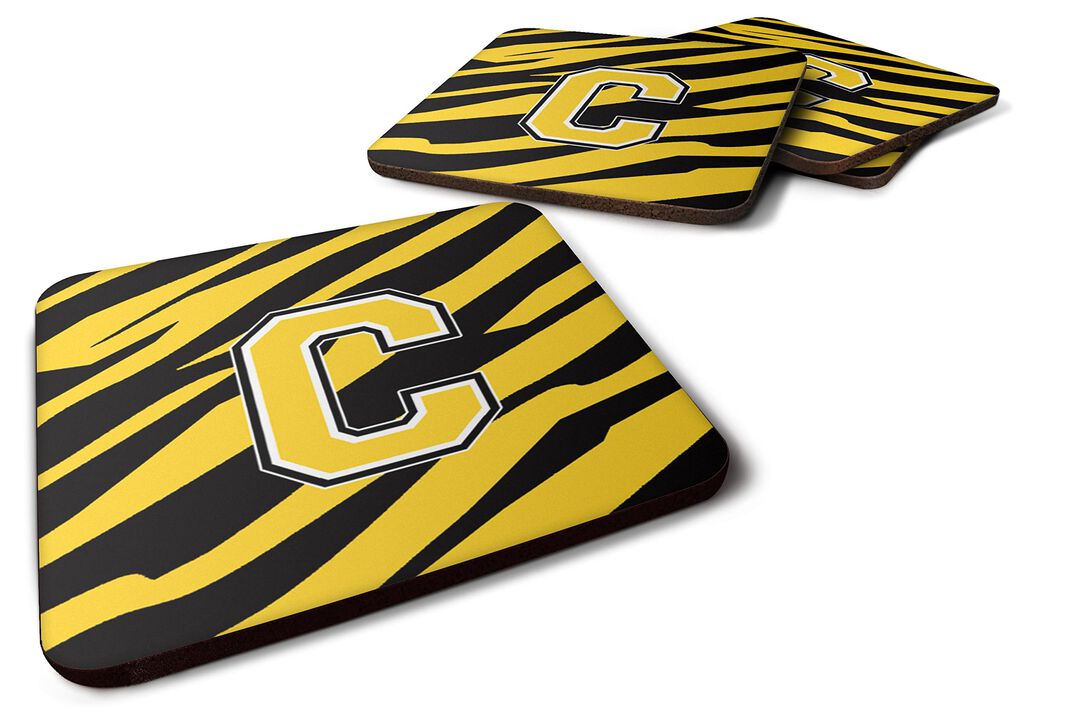 Caroline's Treasures CJ1026-CFC Monogram-Tiger Stripe-Black Gold Foam Coasters (Set of 4), Initial Letter C, 3.5 H x 3.5 W, Multicolor