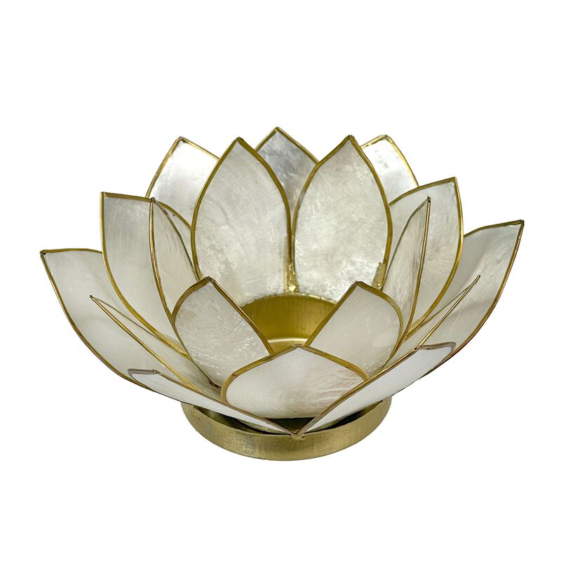 White Capiz Shell Lotus Flower Small Tealight Candle Holder Set Of 3 image number 5