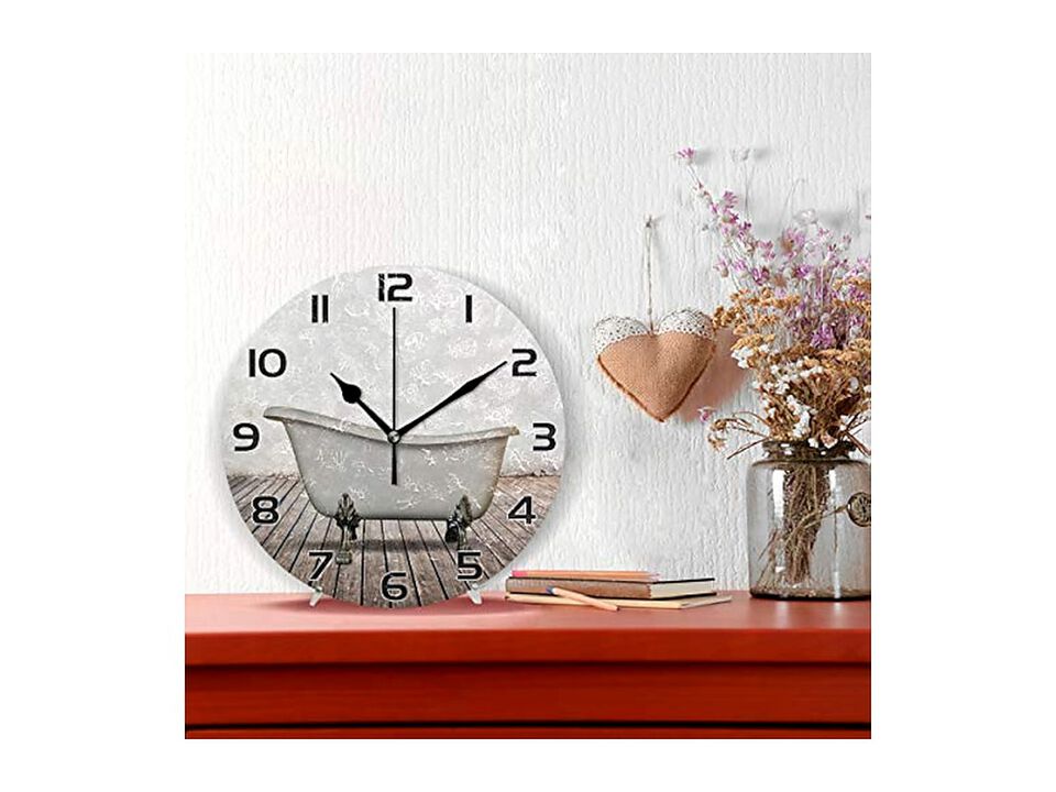 Vintage Bathtub Oil Painting Wall Clock Silent Non Ticking Living Room Decor