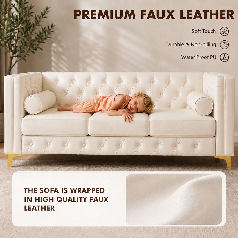 Drujep 78.5" Faux Leather Sofa image number 6