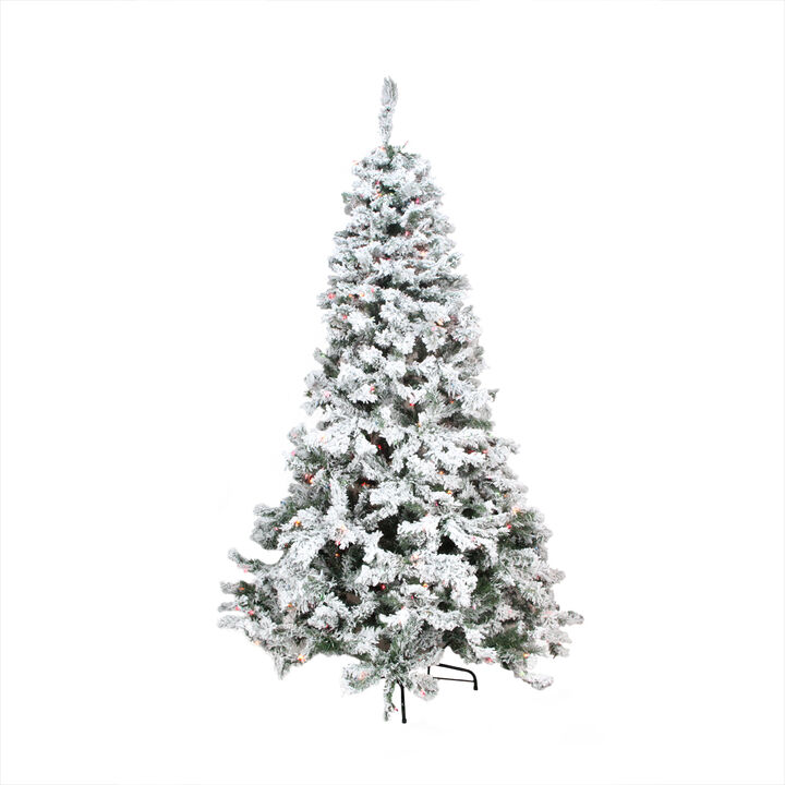 7.5' Pre-Lit Heavily Flocked Pine Medium Artificial Christmas Tree - Multi Lights