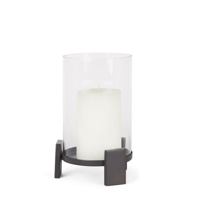 HomeRoots 12" Black Glass Abstract Tabletop Hurricane Candle Holder