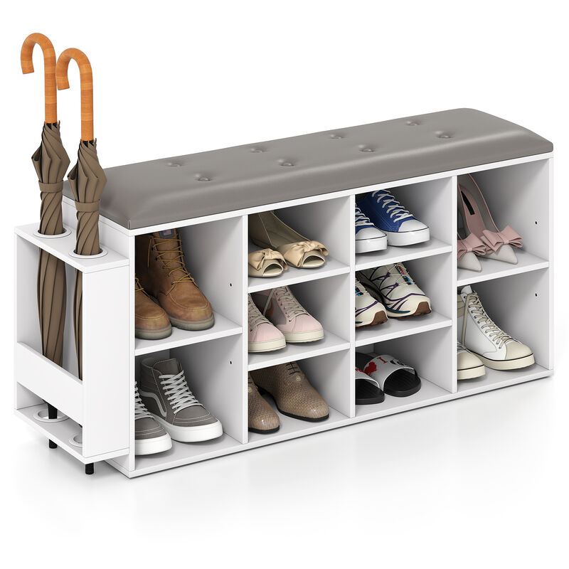 Shoe Storage Bench with Umbrella Holder and Adjustable Shelf for Hallway