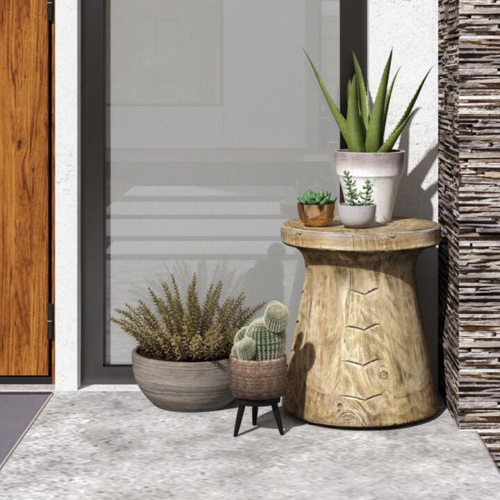 Hivvago Weather Resident Rock End Table with Wood Grain for Living Room