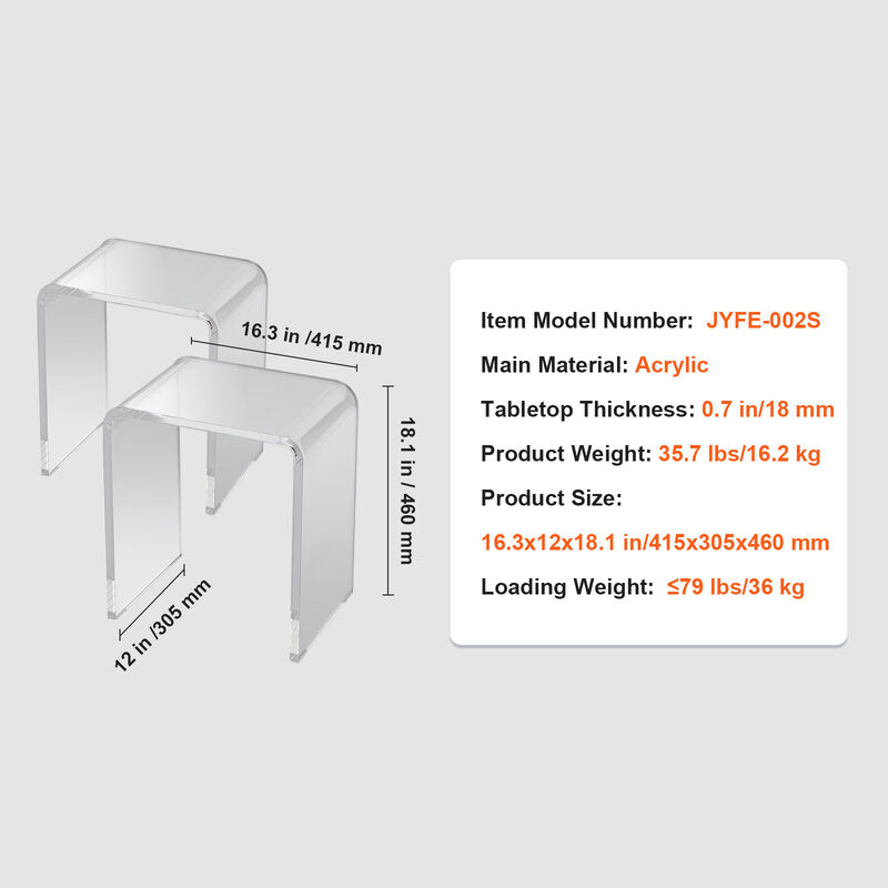 VEVOR Acrylic End Table 2 pcs C-Shaped Lucite Clear Side Tables for Living Room image number 6